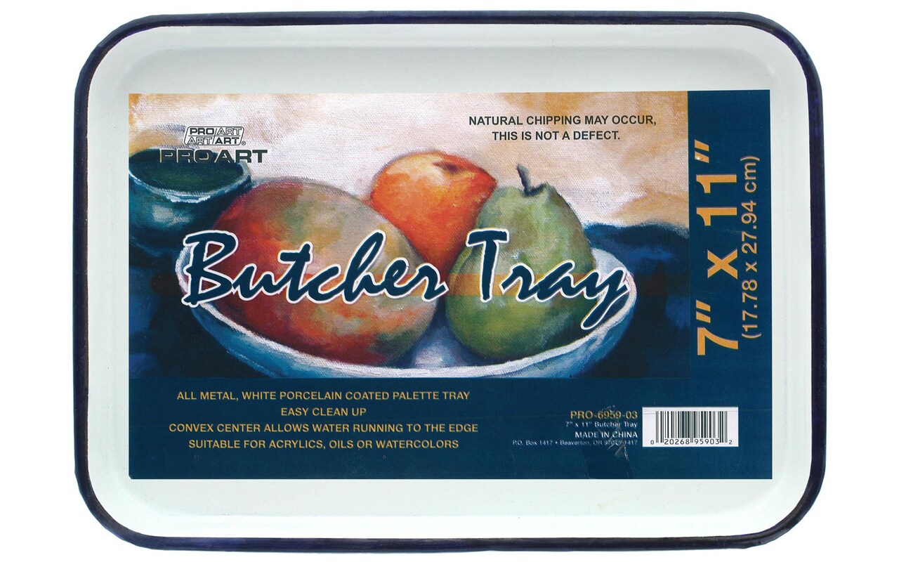 PRO ART Butcher Tray Palette, 7" x 11" porcelain coated metal tray palette for Painting, Color Theory, Mixing oil, acrylic or watercolor paints and more.